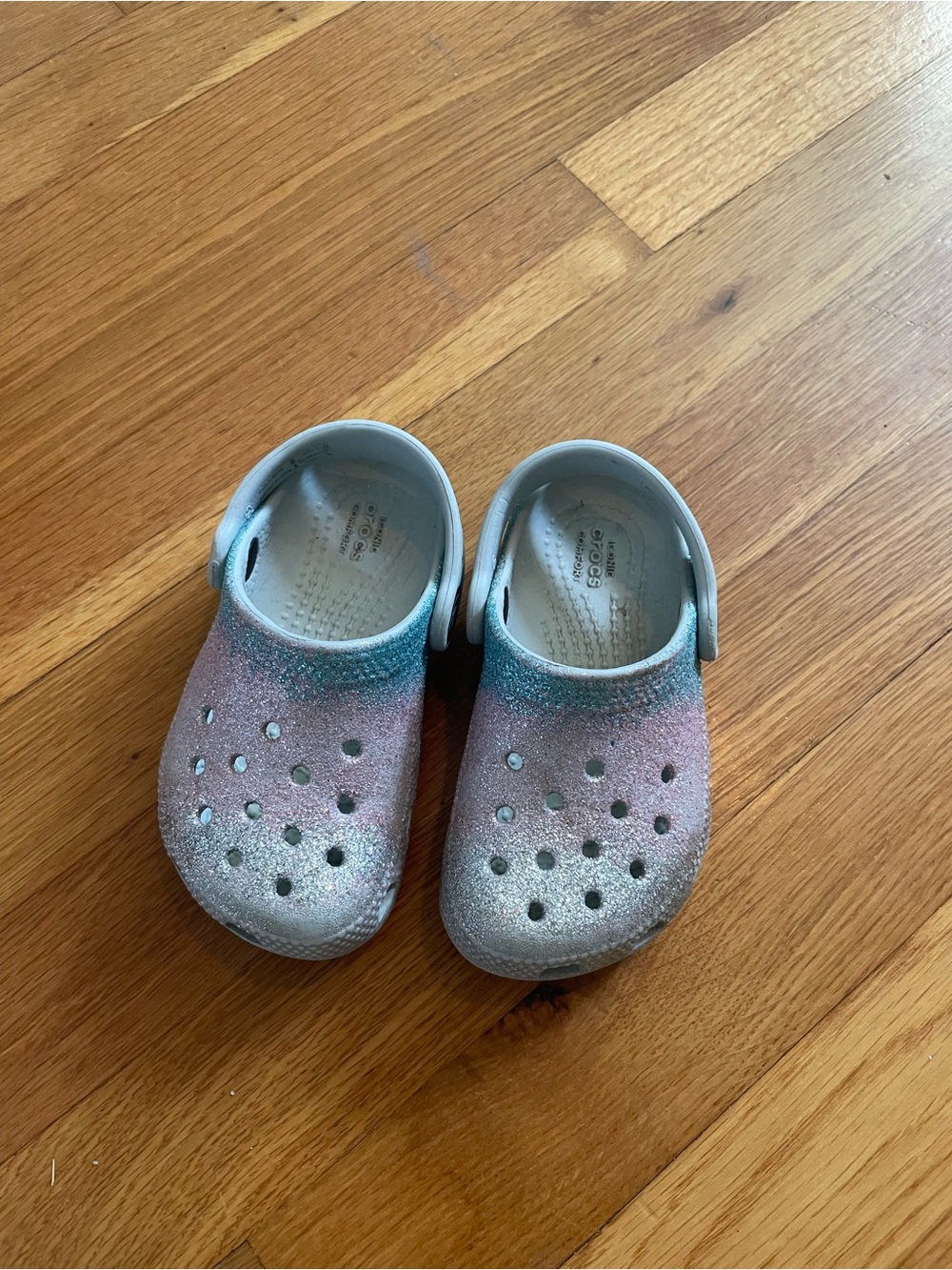 CROCS Kids Glitter Ombre Clogs in Pink and Blue - Picture 2 of 5